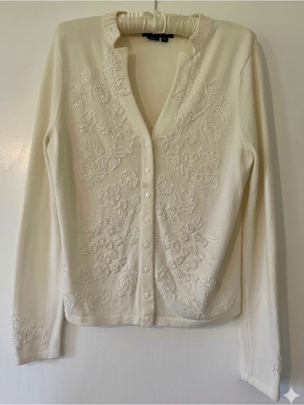 Vintage Beaded Cardigan – Acrylic/Nylon Blend – Perfect Beading – Flaw Shown